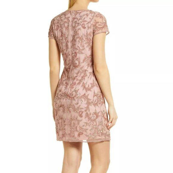 PISARRO NIGHTS Beaded Dusty Pink Mini Dress Sz 6/8 NWT Cocktail Special Occasion - Picture 3 of 9